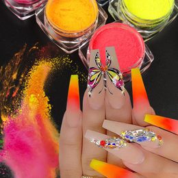 Nail Glitter 1Box Neon Pigment Powder For Nails Fluorescence Iridescent Colour Gradient Dust DIY Gel Polish Tools Decorations