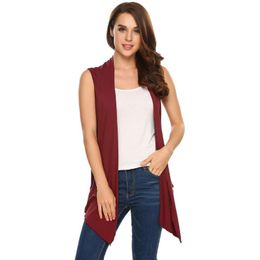 Women's Sweaters Women Casual Sleeveless Collarless Solid Asymmetrical Hem Cardigan Height 174cm Bust 84cm Waist 60cm Hip 88cm None