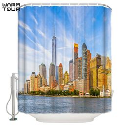 Shower Curtains WARMTOUR Curtain Sky And City Extra Long Fabric Bath Bathroom Decor Sets With Hooks