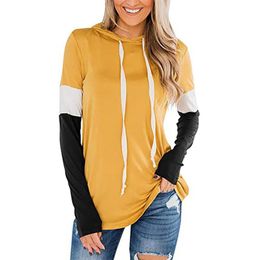 Women's Hoodies & Sweatshirts Women Sweatshirt Color Block Splicing Hoodie Tops Long Sleeve Pocket Drawstring Pullover Lady Outdoor Casual S