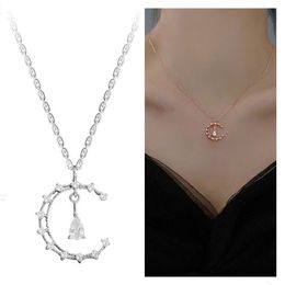 Pendant Necklaces Top Quality Silver Plated Necklace Female Clavicle Accessories Trend Crystal Moon Women Rose Gold Neck Jewellery