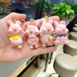 Keychains Sakura Pig Key Keychain For Leather Bags Lanyard Office 2023 Ring Mobile Phone Pendant Jewellery Accessories WholesaleKeychains