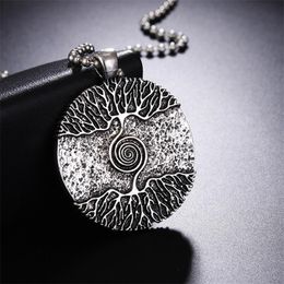 Pendant Necklaces Vikings Amulet The Tree Of Life Yggdrasil Nordic Talisman Necklace Steel Leather Chain For Men Women Jewellery