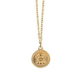 Pendant Necklaces Stainless Steel Necklace 18K Gold Chain Jesus Head Coin Retro Embossed Long Choker On Neck Women Jewely
