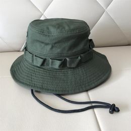 Berets Windproof Rope Army Camouflage Fisherman Bucket Hat For Women Men Fishing Flat Cap Bob Panama Summer Designer Sun Hats