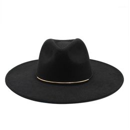 Wide Brim Hats 2023 Autumn Winter Big Edge Wool Fedora Hat Women Faux Woolen Ladies Fedoras Jazz Belt Caps Bowler Felt