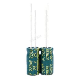 50pcs/lot 25V 220UF Low ESR/Impedance high frequency aluminum electrolytic capacitor size 8*12 20% 105C