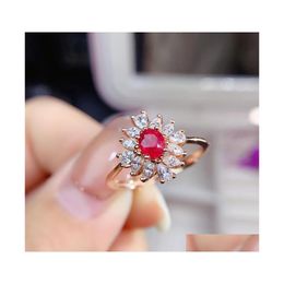 Cluster Rings 925 Sterling Sier Inset Burmese Ruby 2021 Fashion Ring Girl Party Romantic Love Gift Drop Delivery Jewellery Dh6Zo