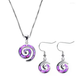 Necklace Earrings Set Spiral Shape Silver Plated 4 Colors Opalite Opal Pendant Drop Fashion