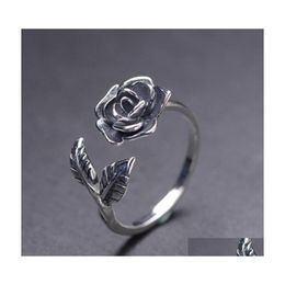 Cluster Rings Bocai Real Pure S925 Sier Jewellery Retro Art Small Roses Open Fashion Woman Ring Drop Delivery Dhinq