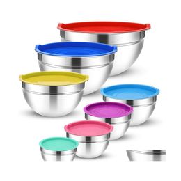 Bowls Mixing With Lids Set 7Pcs Stainless Steel Metal Nesting Storage For Kitchen Prep Baking Drop Delivery Home Garden Dining Bar D Dhvya