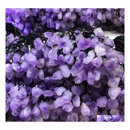 Pendant Necklaces Natural Amethysts Stone Necklace High Quality Leather Rope Women Trendy Jewelry Factory Yummyshop Drop Delivery Pen Dhv8Y