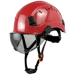 Carbon Fiber Pattern Safety Helmet With Goggle Construction Hard Hat Visor High Quality ABS Protective Work Cap For Engineer