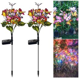 2pcs Butterfly Lawm Decor Solar Light Outdoor Waterproof Lantern Lawn Lamp Landscape Stakes For Garden Pathway