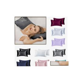 Pillow Case Fatapaese 100 Silk Solid High Quality Silky Skin Care Pillowcase Hair Anti Queen King Fl Size Er Drop Delivery Home Gard Dh5Sl