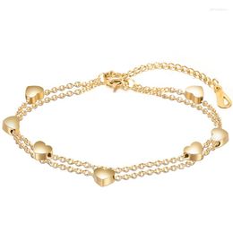 Link Bracelets Bohemian For Women Stainless Steel Bracelet Gold Double Layer Heart Charm Fashion Jewellery