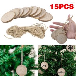 Christmas Decorations 15Pcs Wood Tree Ornaments Props DIY Kids Painting Decor Craft Tags Xmas Party Decoration For Home Year