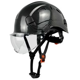 CR08X Safety Helmet With Goggles Visor For Engineer Industrial Work Construction Hard Hat Carbon Fibre Colour CE EN397 ABS Caps