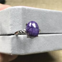 Cluster Rings Natural Purple Charoite Ring Jewelry For Woman Man Healing Love Gift Crystal Stone 12x9mm Beads Silver Adjustable