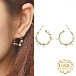 Hoop Earrings Trendy Jewelry 2023 Huggie Bead Women Sterling Silver 925 Hanging Gold Pleated Stud Drop Pearl Earring For