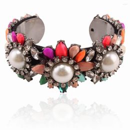 Bangle Fashion Luxury Colourful Flower Crystal Pearl Charm Bracelet & For Women Handmade Party Alloy Jewellery Girls