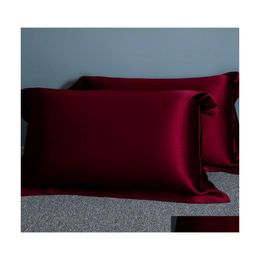 Cushion/Decorative Pillow 100 Pure Mberry Silk Pillowcase Solid Color Soft Natural Real Dark Red Case Drop Delivery Home Garden Texti Dhmgq