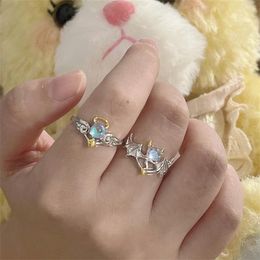 Wedding Rings Fashion Angel Devil Moonstone Couple For Women Man Engagement Matching Ring Silver Colour Lover Jewellery Gift
