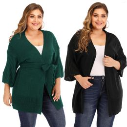 Women's Knits Large Size Women's Deep V Three Quarter Sleeve Knit Sweater Wide Loose Shirt Strap Casual Cardigans