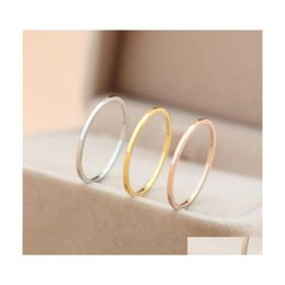 Cluster Rings Rose Gold Lovers Lady Band Promise Engagement Jewelry Gifts Simple Fine Ring Plain Titanium Steel Extremely Drop Delive Dhadn