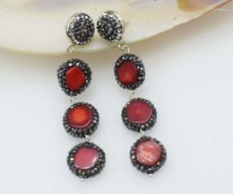 Stud Earrings One Pair Red Bamboo Coral Flat Oval And Pillar Zircon 70mm FPPJ Wholesale Beads Nature