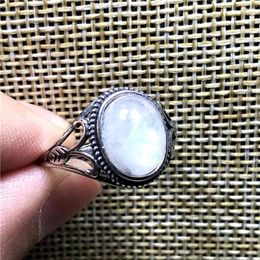 Cluster Rings 10mm Natural Moonstone Ring Jewellery For Woman Lady Man Love Gift Crystal Silver Blue Light Beads Gemstone Adjustable