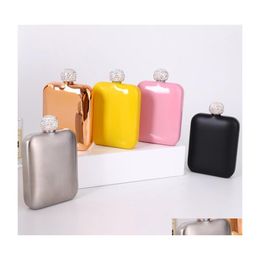 Hip Flasks 6Oz Stainless Steel Flask Crystal Lid Womens Flagon Alcohol Portable Pocket Purse Whisky Wine Pot Bottle Travel Tour Drin Dhb5X