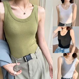 Women's Tanks Women Sleeveless Slim Fit Tank Top Ribbed Knitted Basic Round Neck Plain Vest Shirts Female Casual Solid Color Bottoming