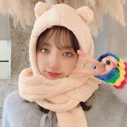 Ethnic Clothing Bear Ear Hats For Ladies Fall/winter Sweet And Cute Plush Caps Warm Scarves Hooded Gloves
