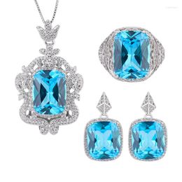 Necklace Earrings Set Characteristic Fashion Style Female Jewellery With Beautiful Blue Stone Vontage Ring