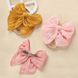 Hair Accessories 1Pcs Baby Girl Nylon Headbands Solid Bow Elastic Bands For Girls Clip Kids Headwear Born Infant