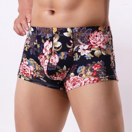 Underpants Brand Boxer Men Cueca Flower Print Shorts Bulge Pouch Gay Underwear Mens Boxers Knickers