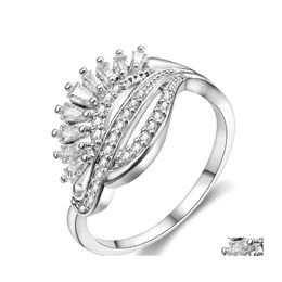 Cluster Rings Fashion Irregar Luxury Zircon Diamonds For Women Femme White Gold Sier Color Mujer Gemstones Jewelry Bijoux Drop Delive Dhvl3