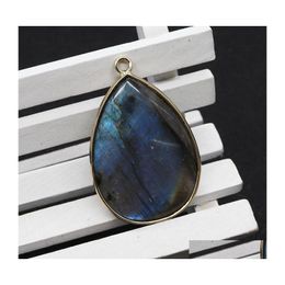 Charms Natural Stone Water Drop Shape Pendants Labradorite Gemstone Jewellery Diy Making Earrings Necklace Flash Accessoriescharms Del Otmr5