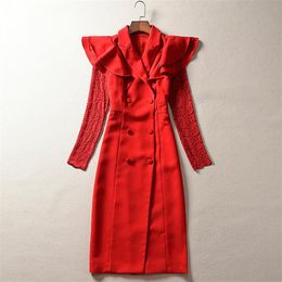 Casual Dresses Elegant Lady Spring Runway Designers Lace Patchwork Blazer Dress Women Plus Size Clothing Office Party Robe Femme Red Vestido