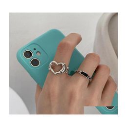 Cluster Rings Korean Trendy Vintage Drip Oil Enamel Hollow Heart Metal For Women Couple Jewellery Gifts Drop Delivery Ring Dhdm7