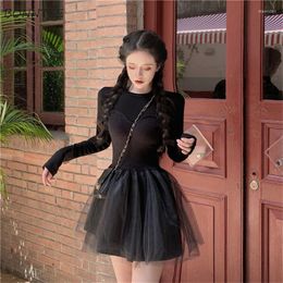 Casual Dresses Ball Gown Women Sweet Autumn Club Style Korean Solid All-match Stylish Mini Party Wear Mujer Ins Vestidos Cosy