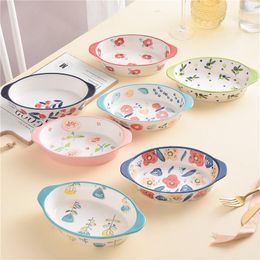 Plates EECAMAIL Porcelain Double Eared Rice Bowl Oval Roasted Lasagna Bakeware Bake Home Oven Microwave