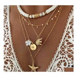 Pendant Necklaces Fashion Jewellery Mtilayer Necklace Soft Y Metal Round Piece Elephant Starfish Drop Delivery Pendants Dhulw