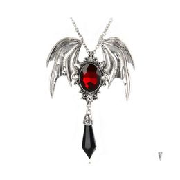 Pendant Necklaces Vintage Victorian Bat Wing Gothic Crystal Necklace Sweater Chain Jewelry Halloween Gift For Teen Women Men Drop De Dhnn1