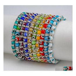 Beaded Fashion Jewellery Strands Evil Eye Glass Beads Bracelets For Women Elastic Colorf Blue Eyes Bracelet Drop Delivery Dhl7P