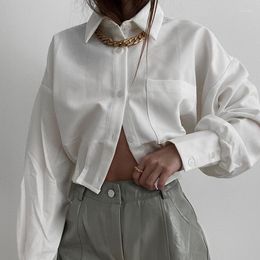 Women's Blouses Women Shirt Autumn Spring Short Style Loose Long Sleeve Design Pocket Single Breasted White Commuter Shaft