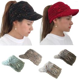 Berets Winter Beanie For Women Hat Knit Messy Bun Hats Outdoor Running Visor Cap