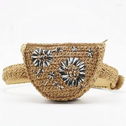 Evening Bags Design Flower Waist Bag Straw Vintage Rattan Women Handbags Summer Beach Shoulder Crossbody