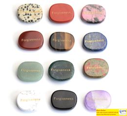 Lettering Forgiveness Inspirational Positive Word Small Size Natural Chakra Stones Engraved Reiki Crystal Healing Palm Stone Crafts
